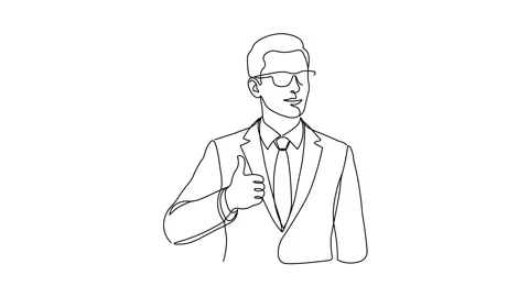 Continuous Line Art Businessman Thumbs Up Motion Vector Animation Stock Footage 344929060