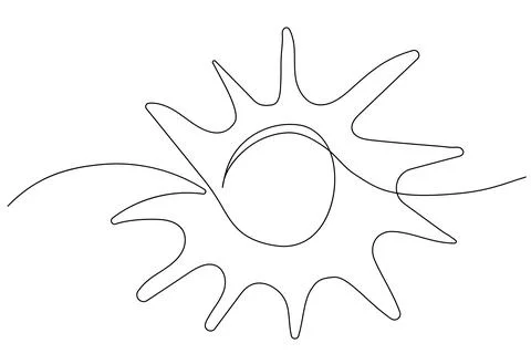 Continuous line art circle sun, single line sketch,doodle isolated on white Stock Illustration