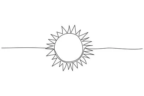 Continuous line art circle sun, single line sketch,doodle isolated on white Stock Illustration