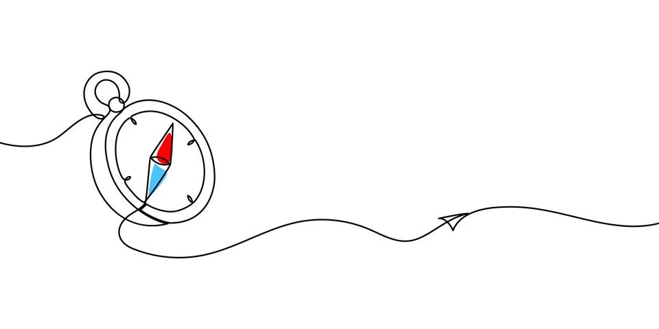 Continuous line art compass illustration for adventure and travel concepts Stock Illustration