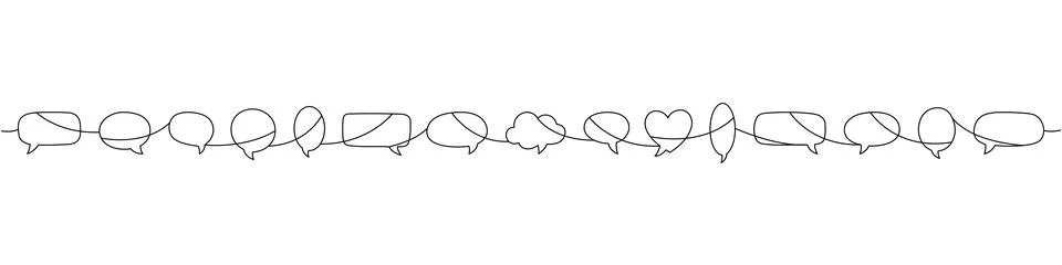 Continuous line art with connected speech bubbles. Minimalist outline Stock Illustration