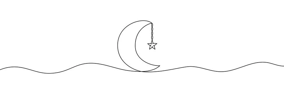 Continuous line art of crescent moon and stars, perfect for Ramadan Kareem Stock Illustration