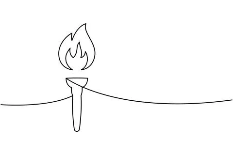 Continuous line art drawing of burning torch. Minimalist one line vector flame Stock Illustration