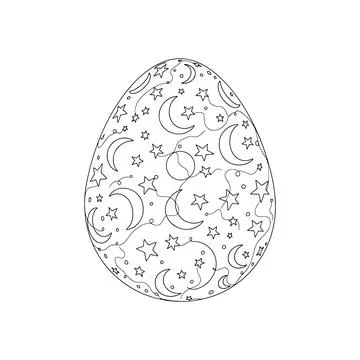Continuous Line Art Drawing of Celestial Patterned Easter Egg with Stars Stock Illustration
