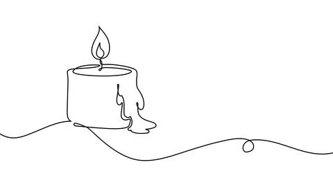 Continuous line art drawing of hand holding candle flame, minimalist Stock Illustration