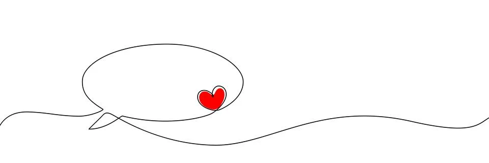 Continuous line art drawing of speech bubble with heart symbol. Modern one-line Stock Illustration