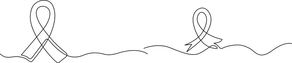 Continuous line art drawing of two awareness ribbons for medical support an.. Stock Illustration