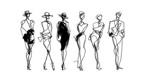 Continuous Line Art Fashion Model Silhouette Pack Stock Illustration