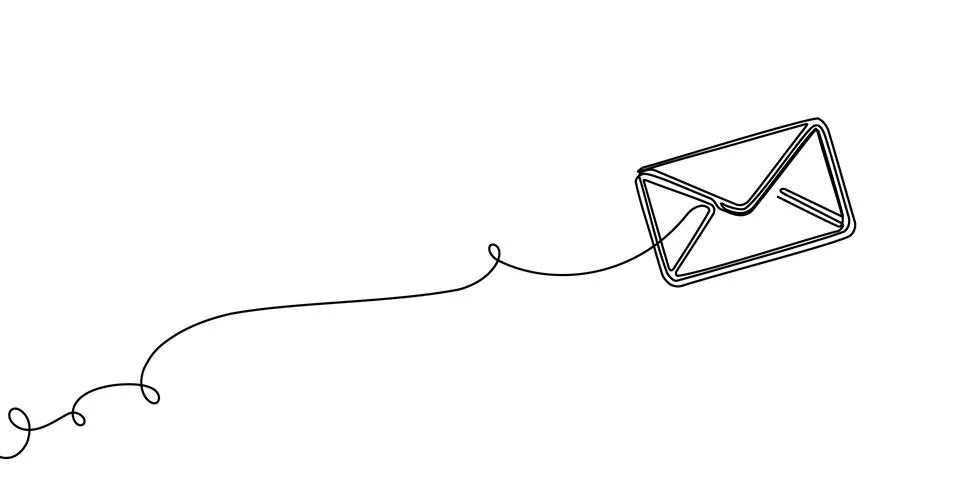 Continuous line art mail one icon email letter vector paper message. Art mail Stock Illustration