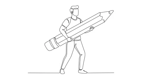 Continuous Line Art of Man Holding Giant Pencil Stock Footage 318200626