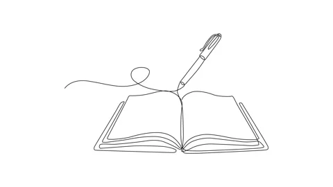 Continuous Line Art of Open Book with Pen Writing, Education Stock Footage 318200624