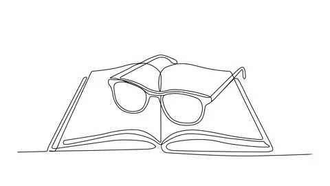 Continuous Line Art of Open Book with Glasses Reading, Education Stock Footage 318200625