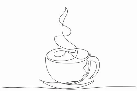 Continuous line art or One Line Drawing of hot coffee and smoke, A cup of Cof Illustrazione stock