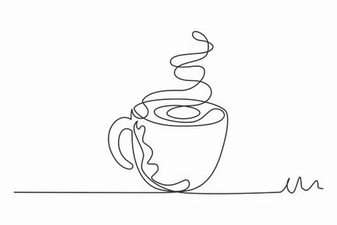 Continuous line art or One Line Drawing of hot coffee and smoke, A cup of Cof Illustrazione stock
