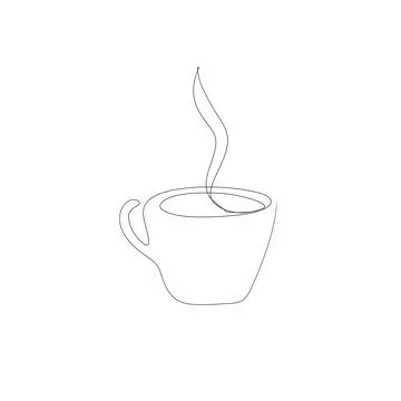 Continuous line art or One Line Drawing of coffee,warm. Coffee cup shop concept Stock Illustration