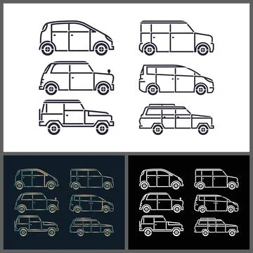 Continuous line art Passenger car vector set icon illustration Stock Illustration
