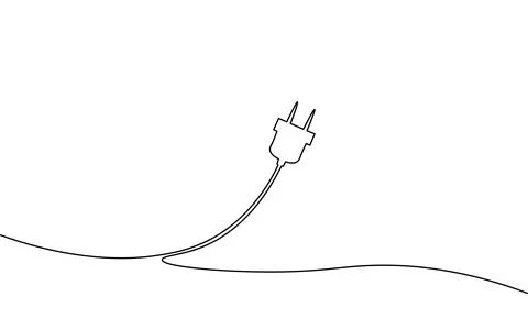 Continuous line art plug energy power storage electric rechargeable supply Stock Illustration
