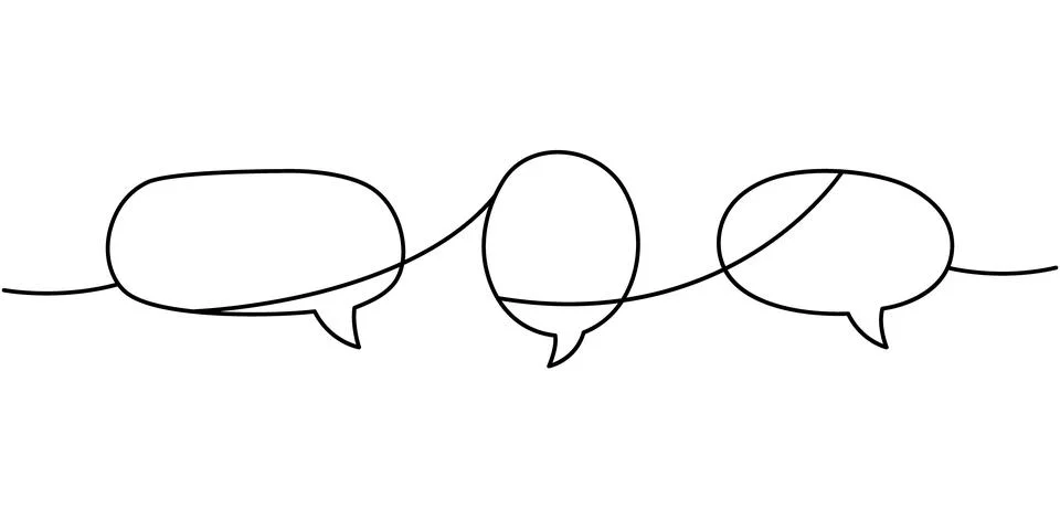 Continuous line art of three speech bubbles. Minimal outline sketch for Stock Illustration