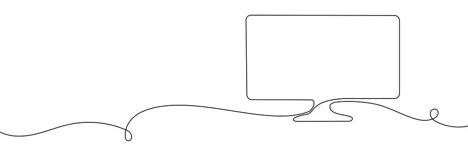 Continuous line art of TV screen with hand-drawn outline. Modern one-line Stock Illustration