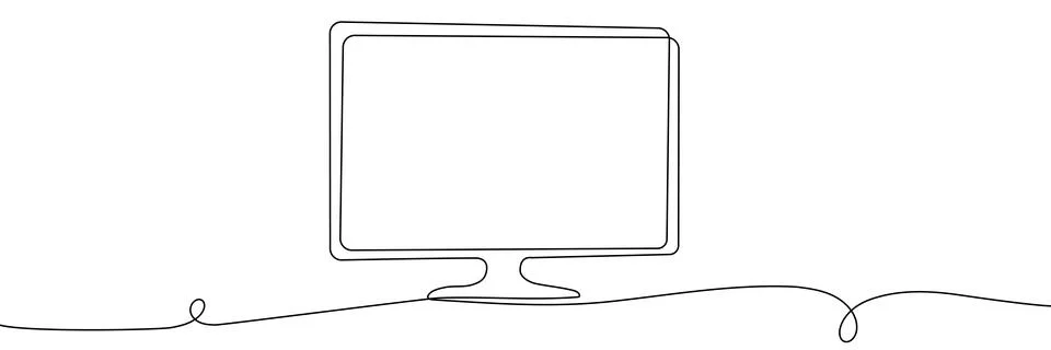 Continuous line art of TV screen with hand-drawn outline. Minimalist one-line Stock Illustration