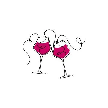 Continuous line art wine glasses Stock Illustration