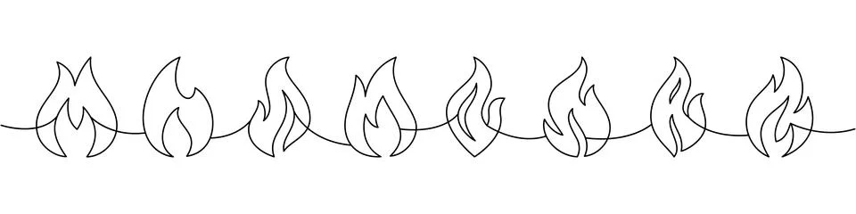 Continuous line border with eight flames in different shapes. Minimal vector Stock Illustration