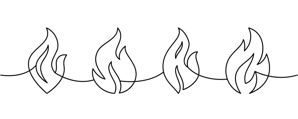 Continuous line border with four flames. Minimal outline vector fire design for Stock Illustration