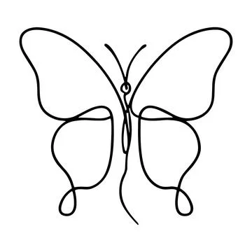 Continuous line of a butterfly, minimalist insect in black ink on a white b.. Ilustración de archivo