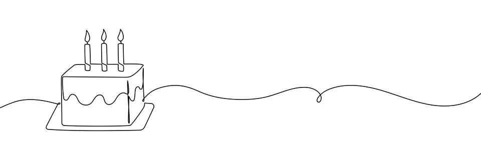 Continuous line cake birthday drawing art anniversary vector outline simple Illustrazione stock