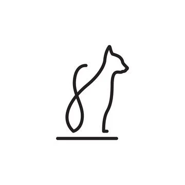 Continuous line cat logo design Stock Illustration