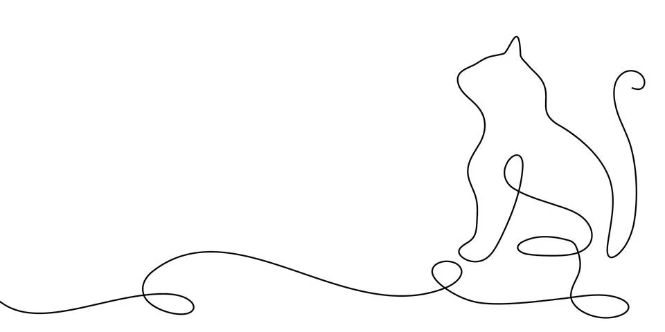 Continuous line cat vector sketch drawing outline pet one animal draw. Cat two Ilustración de archivo