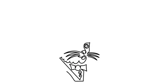 Continuous line cat wearing a hat symbol of the night Stock Footage 143706901