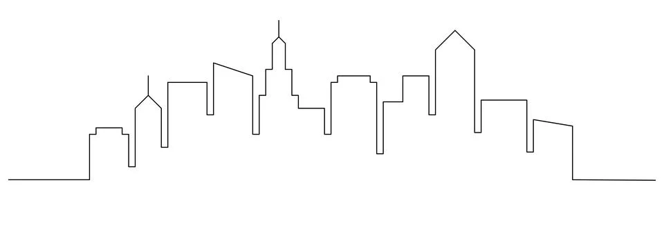 Continuous line city building. One single outline cityscape continuous Ilustración de archivo