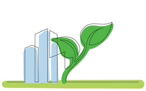 Continuous line concept sketch drawing of green city symbol Stock-Illustration