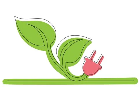 Continuous line concept sketch drawing of electical renewal energy plug as pl Stock Illustration