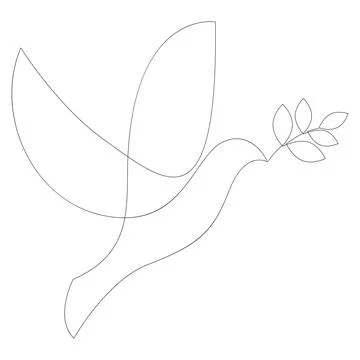 Continuous line concept sketch drawing of dove with olive branch. Peace symbol Stock Illustration