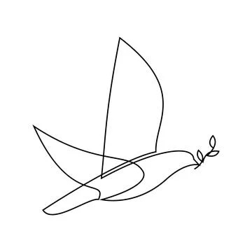 Continuous line concept sketch drawing of dove with olive branch. Peace symbol Stock Illustration