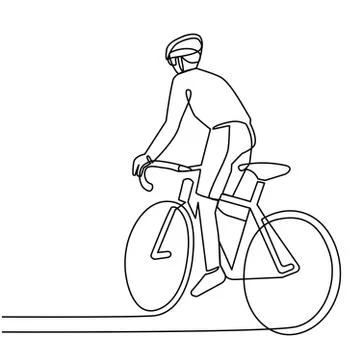 Continuous line cyclist on a bicycle in competitions, drawn by hand. Icon Stock Illustration