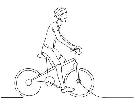 Continuous line cyclist on a bicycle in competitions, drawn by hand. Icon Illustrazione stock