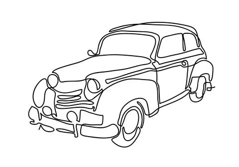 Continuous line draw design illustration or One single line of old retro vint Stock Illustration