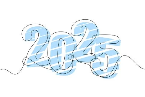 Continuous line drawing 2025 number. Minimalism concept celebration. Stock Illustration