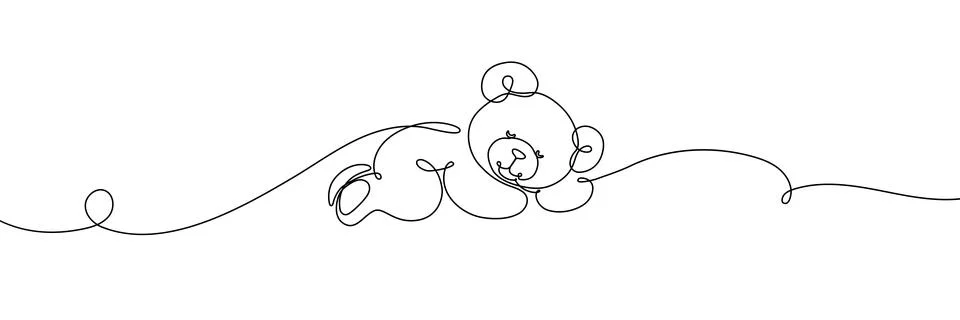 Continuous line drawing of adorable stuffed animal. Minimalist brown toy sketch Stockillustratie