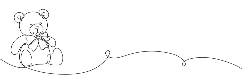 Continuous line drawing of adorable stuffed animal. Minimalist brown toy sketch Stockillustratie
