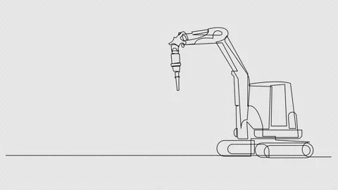 Continuous Line Drawing Animation of Industrial Demolition Machine Stock Footage 330884533