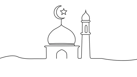 Continuous line drawing animation of mosque building with dome and minaret .. Stock Footage 325561253