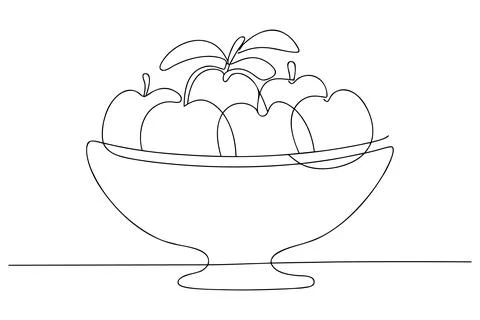 Continuous line drawing of apples in a bowl fruit line art Stock Illustration