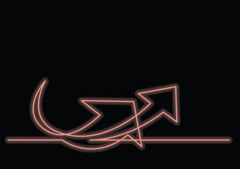 Continuous line drawing of arrow with neon vector effect Stock Illustration