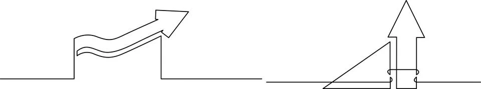 Continuous line drawing of arrows and geometric shapes representing busines.. 库存插图