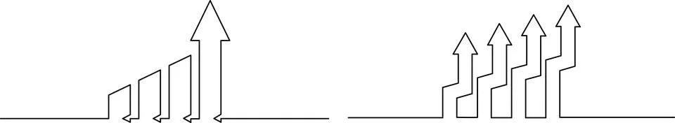Continuous line drawing of arrows showing growth and progress in business a.. Stockillustratie