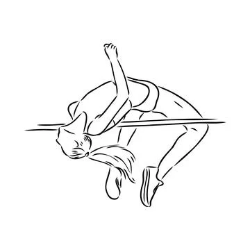 Continuous line drawing of athlete pole vault. One line jumping sport vecto.. Stock Illustration